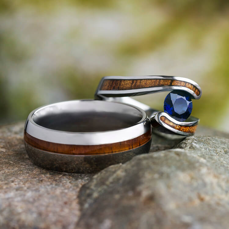 3 PCs Stainless Steel Engagement Ring Set| Muonionalusta Meteorite Rin